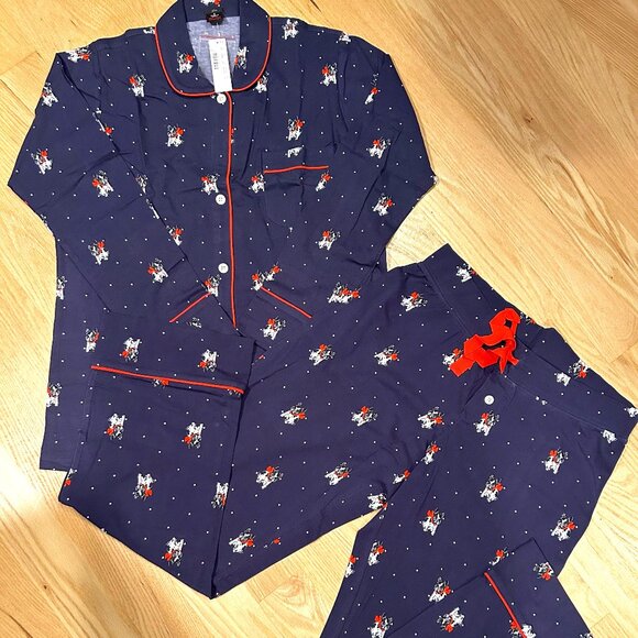 J.Crew NWT Dreamy Pajamas with Holiday French Bulldog Print - Picture 1 of 11